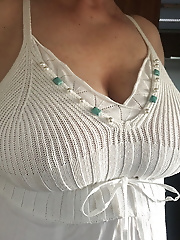 My wife CIM shows her new white without bra