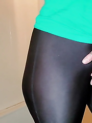 Camel Toe and Big Ass in Black Shiny Spandex Dick Out